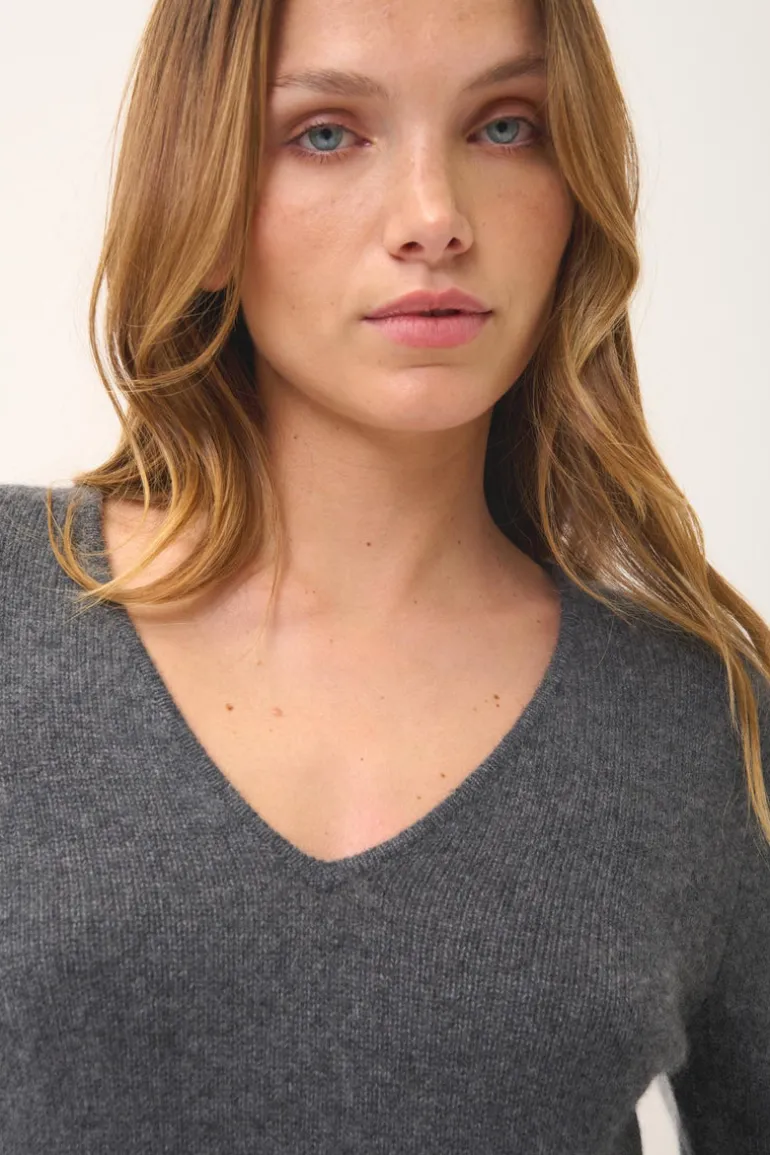 ABBY pull col v anthracite chiné