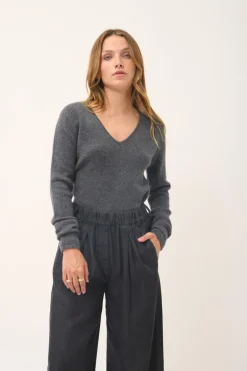 ABBY pull col v anthracite chiné