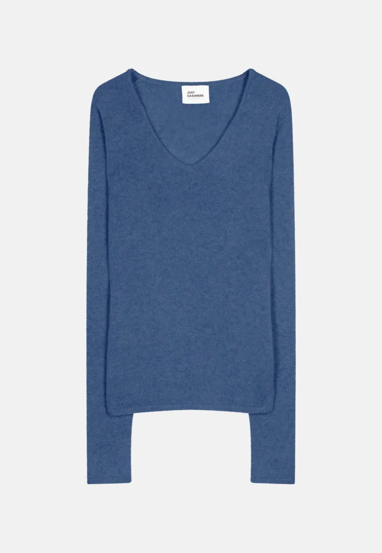 ABBY pull col v bleu denim