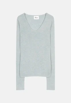 ABBY pull col v bleu gris chiné