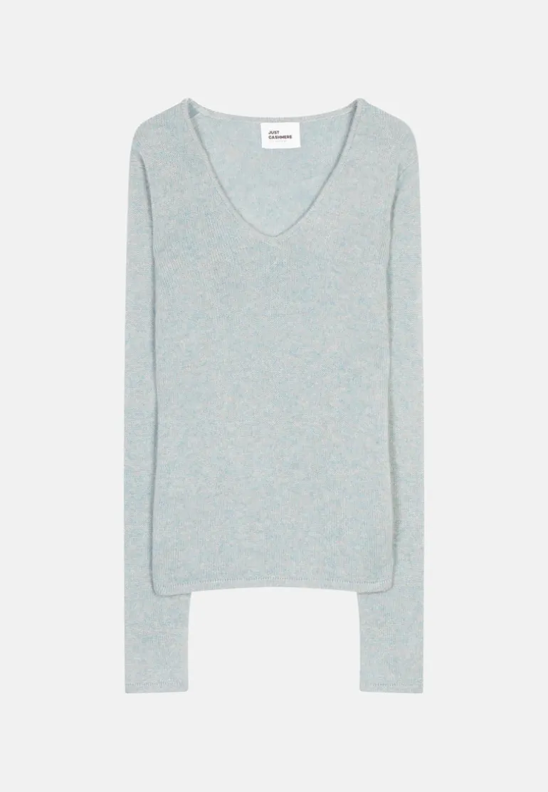 ABBY pull col v bleu gris chiné