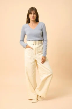 ABBY pull col v bleu ivoire