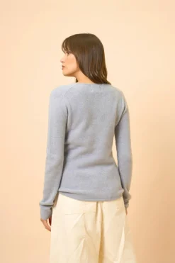 ABBY pull col v bleu ivoire