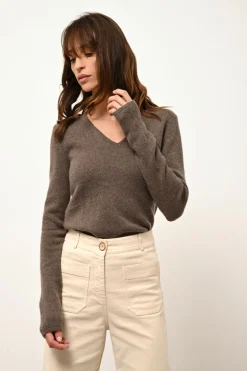 ABBY pull col v taupe chiné