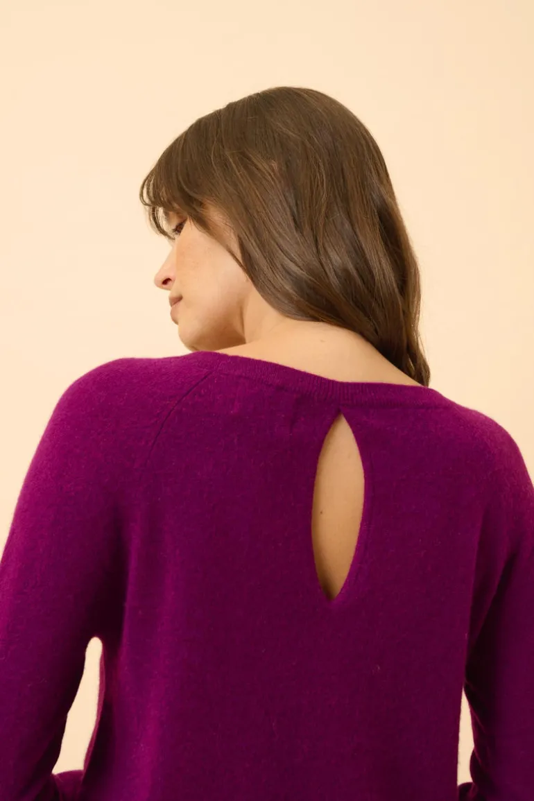 ABIGAIL pull col bateau goutte dos prune