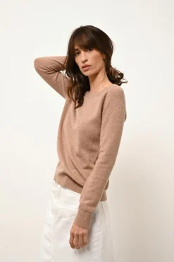 ABIGAIL pull col bateau goutte dos camel chiné
