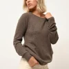 ABIGAIL pull col bateau goutte dos taupe chiné