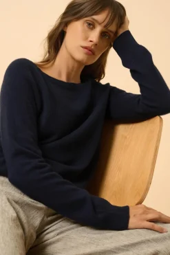 ABIGAIL pull col bateau goutte dos navy