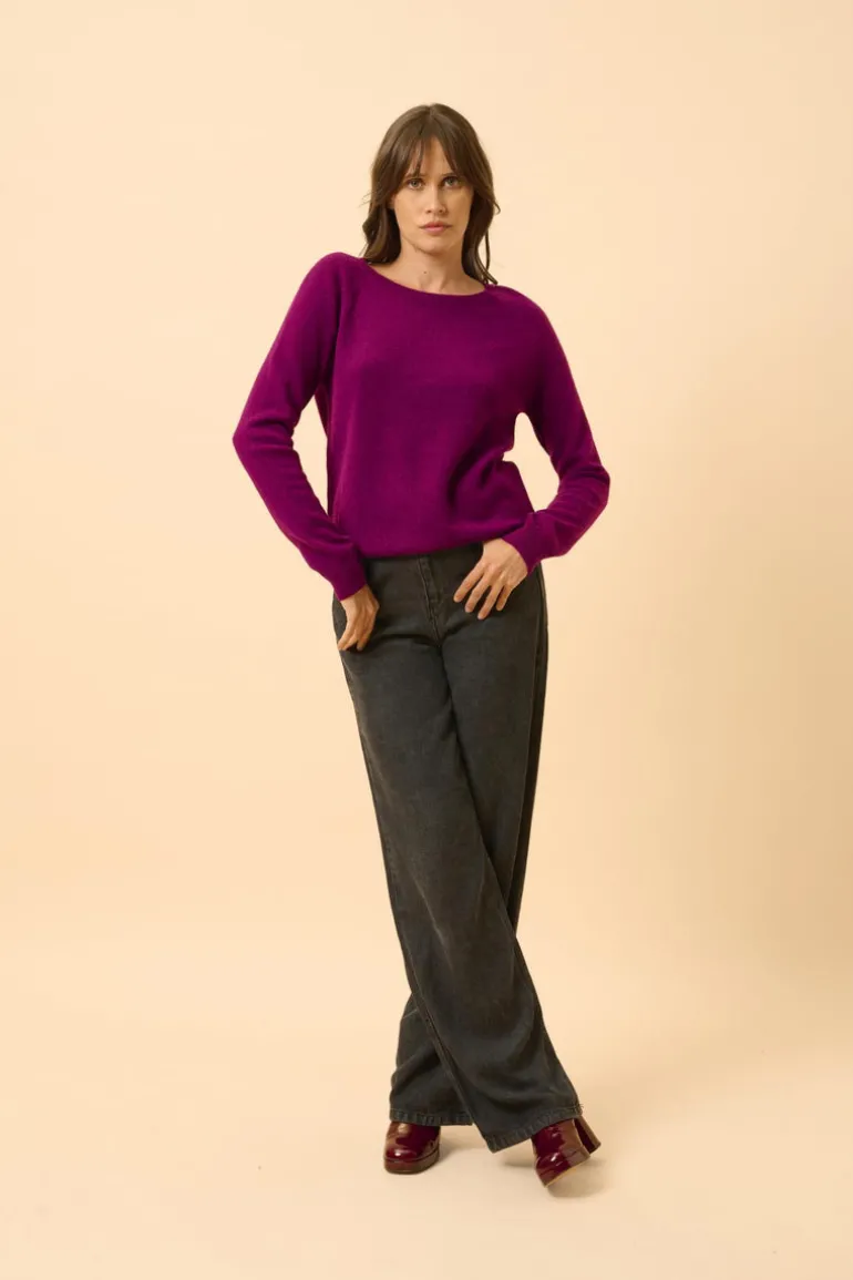 ABIGAIL pull col bateau goutte dos prune