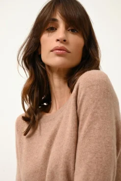 ABIGAIL pull col bateau goutte dos camel chiné
