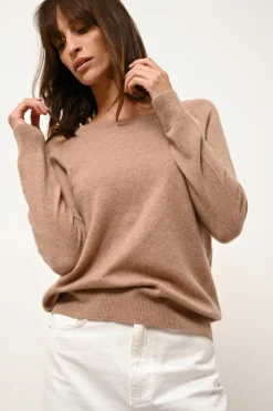 ABIGAIL pull col bateau goutte dos camel chiné