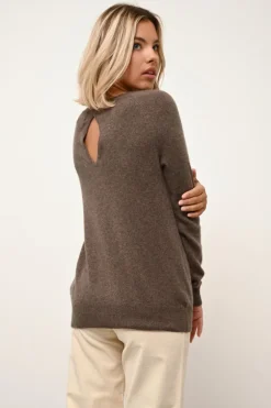 ABIGAIL pull col bateau goutte dos taupe chiné