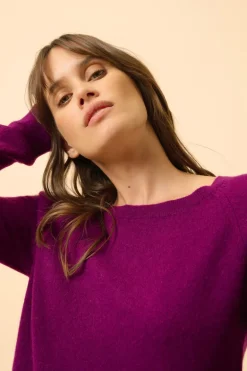 ABIGAIL pull col bateau goutte dos prune