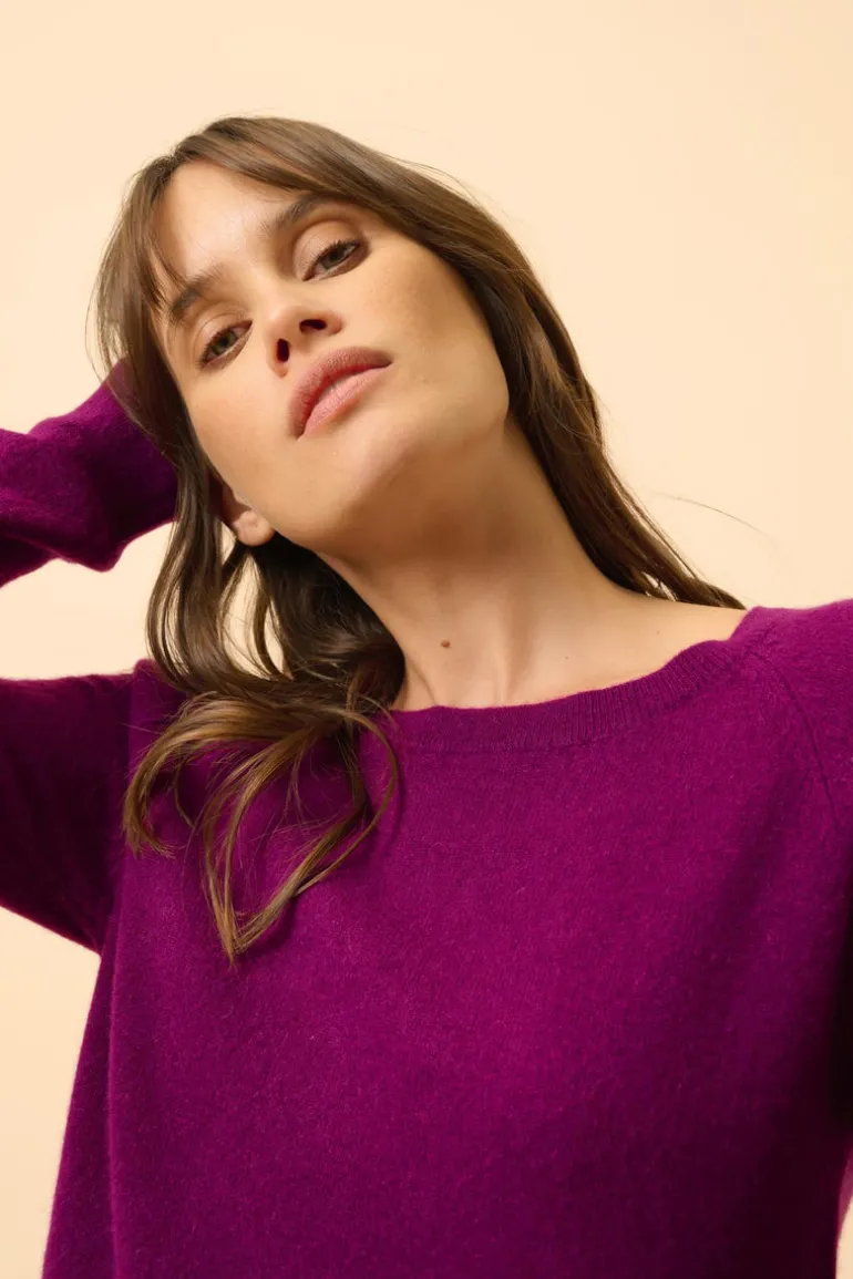 ABIGAIL pull col bateau goutte dos prune