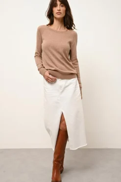ABIGAIL pull col bateau goutte dos camel chiné