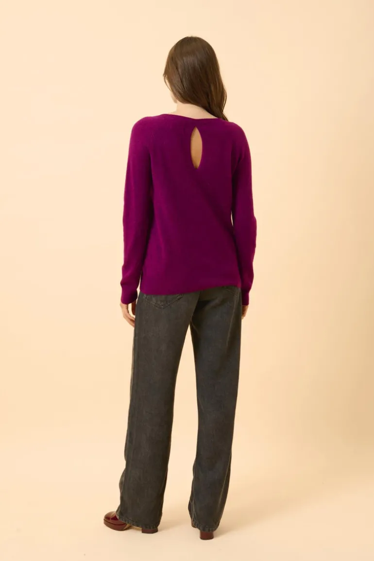 ABIGAIL pull col bateau goutte dos prune