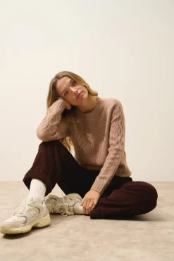 AMALA pull col rond camel chiné