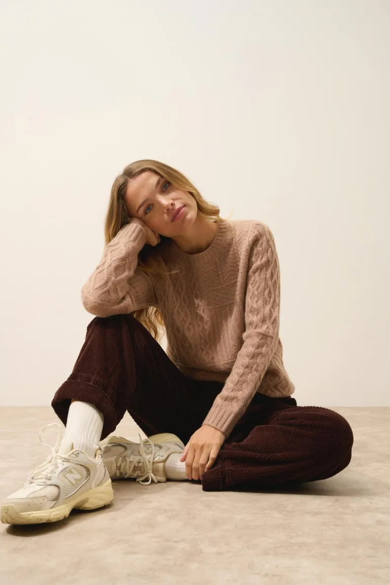 AMALA pull col rond camel chiné