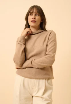 AMBRE pull col montant camel chiné