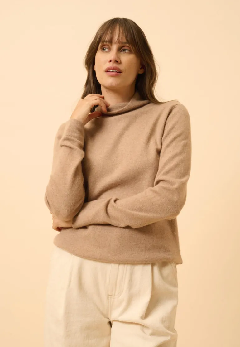AMBRE pull col montant camel chiné