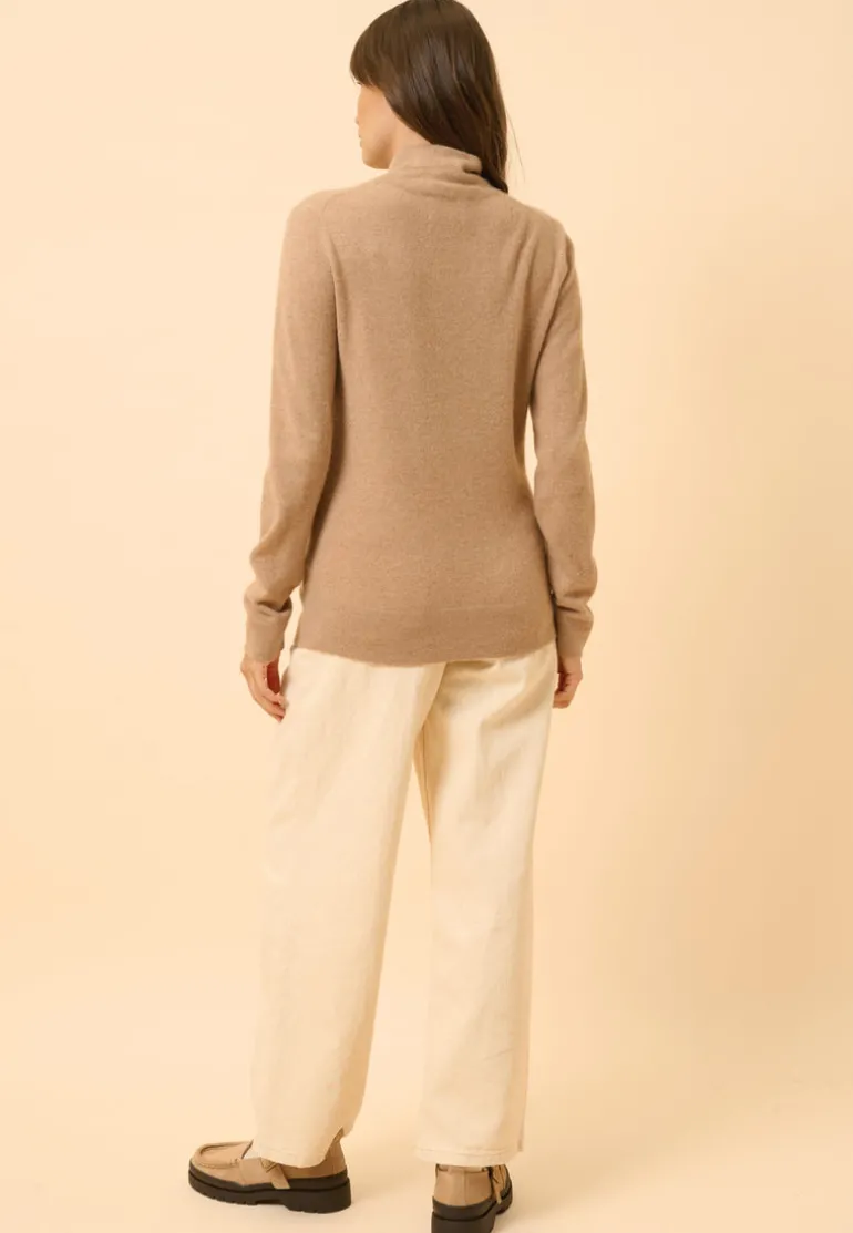 AMBRE pull col montant camel chiné