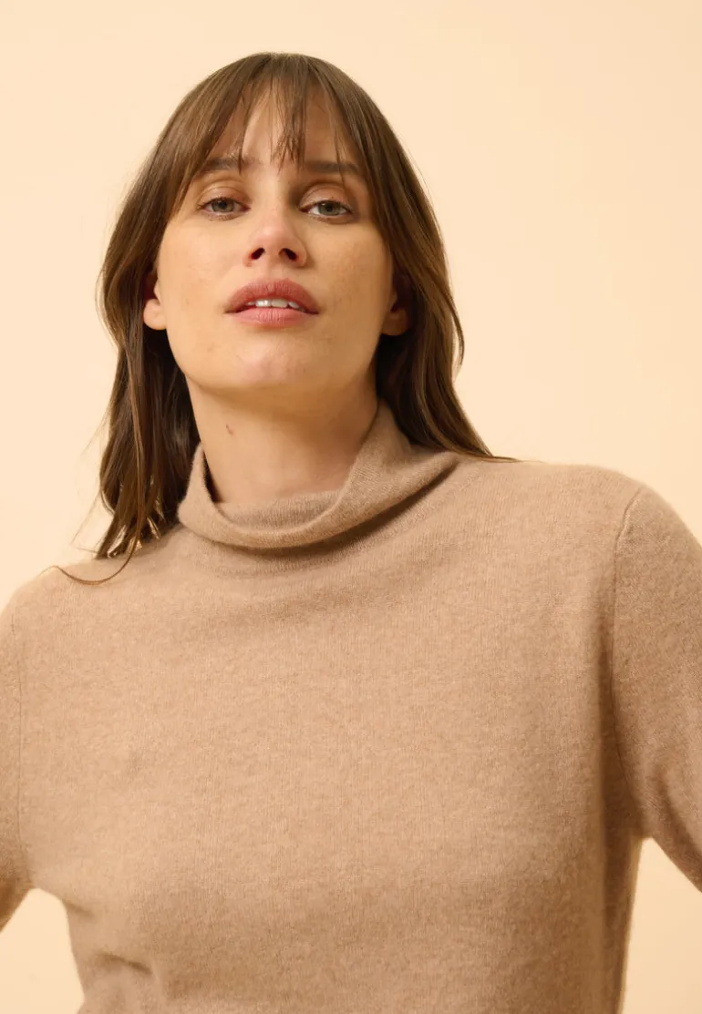 AMBRE pull col montant camel chiné