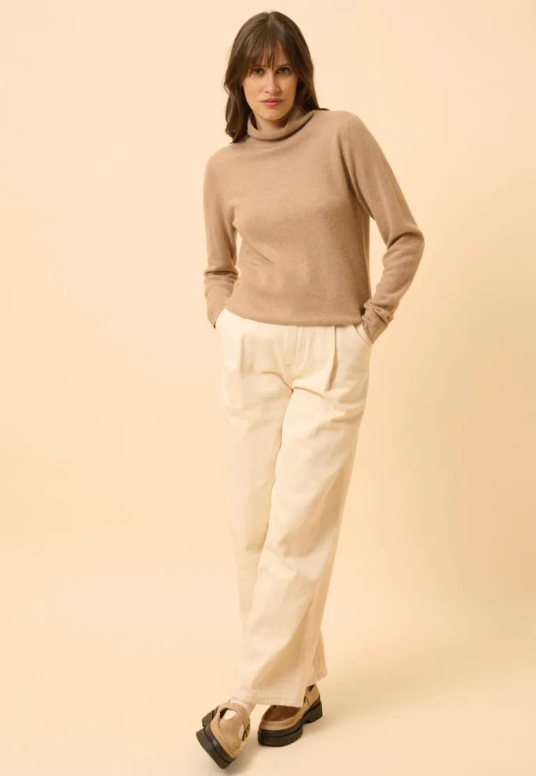 AMBRE pull col montant camel chiné