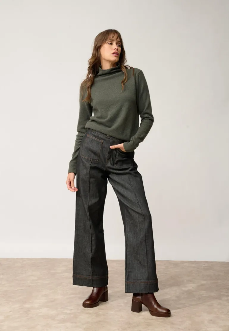 AMBRE pull col montant kaki chiné