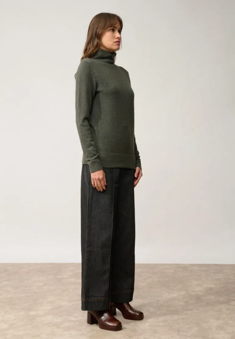 AMBRE pull col montant kaki chiné