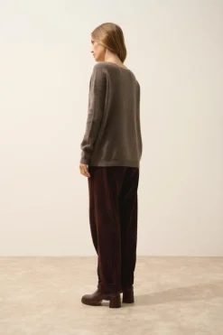ARIANA pull col bateau taupe chiné