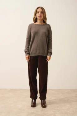 ARIANA pull col bateau taupe chiné