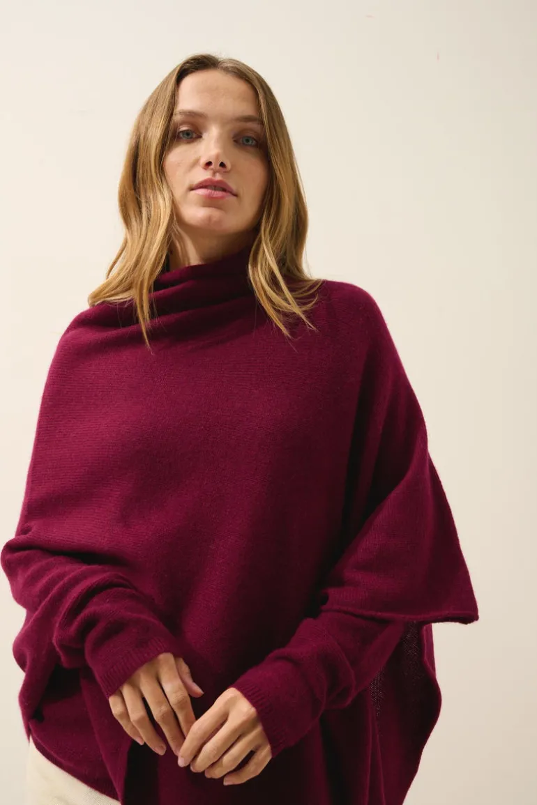 ASHLEY poncho col bateau bordeaux