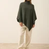 ASHLEY poncho col bateau kaki chiné