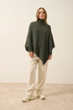 ASHLEY poncho col bateau kaki chiné