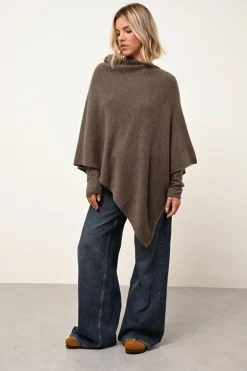 ASHLEY poncho col bateau taupe chiné