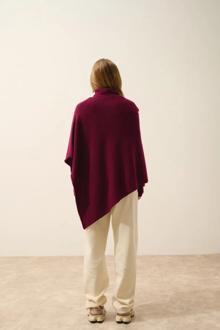 ASHLEY poncho col bateau bordeaux
