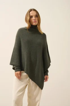 ASHLEY poncho col bateau kaki chiné