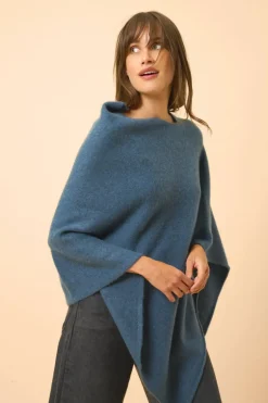 ASHLEY poncho col bateau vert canard chiné