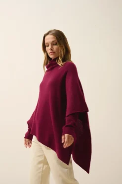 ASHLEY poncho col bateau bordeaux