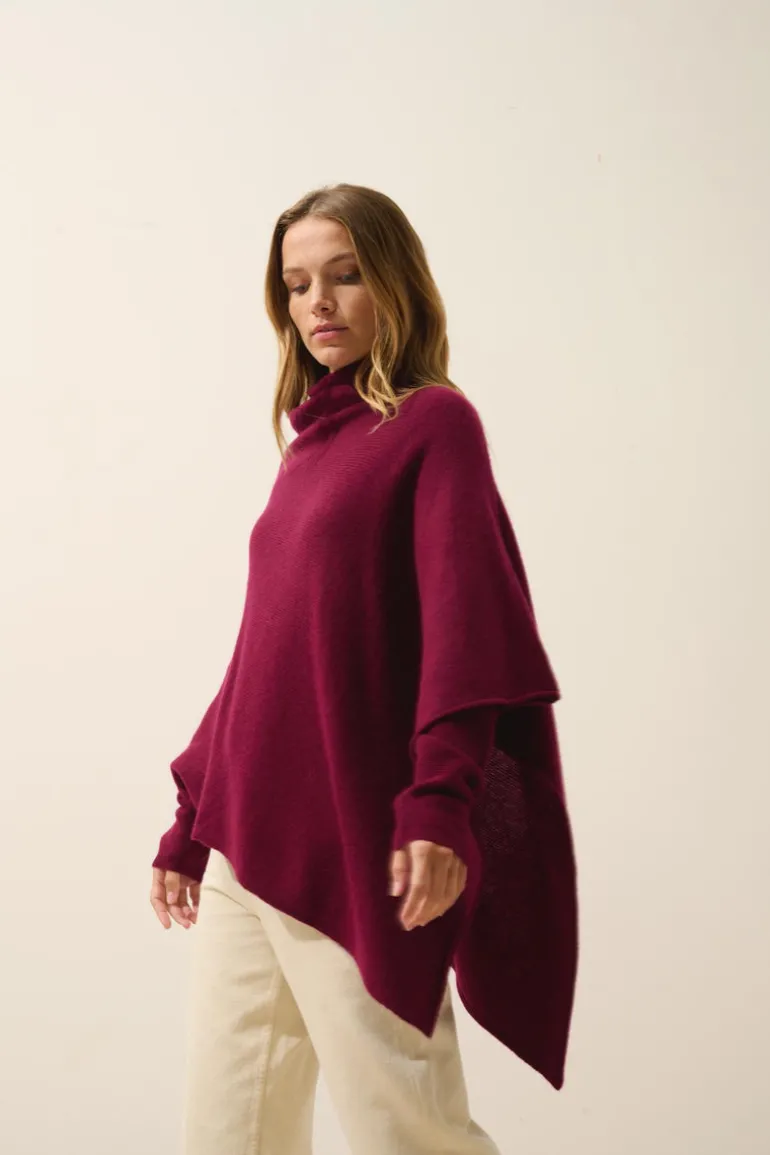 ASHLEY poncho col bateau bordeaux
