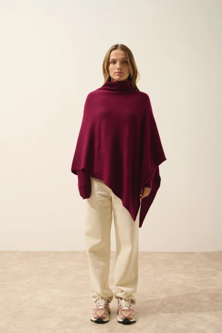 ASHLEY poncho col bateau bordeaux