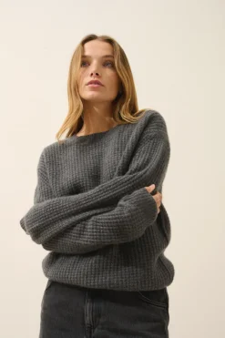 ASSAM pull col rond anthracite chiné