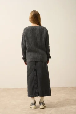 ASSAM pull col rond anthracite chiné
