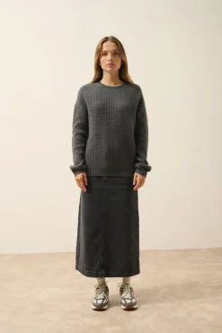 ASSAM pull col rond anthracite chiné