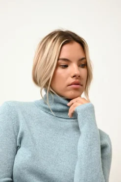 AVA pull col roulé aqua chiné