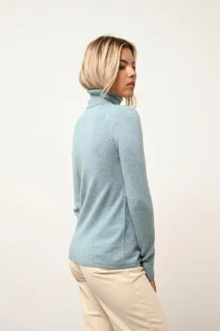 AVA pull col roulé aqua chiné