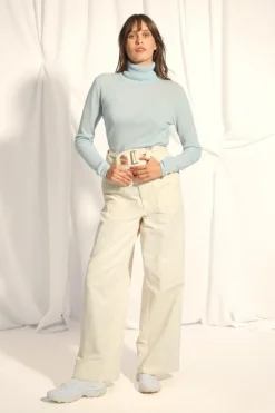 AVA pull col roulé bleu clair chiné