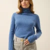 AVA pull col roulé bleu denim