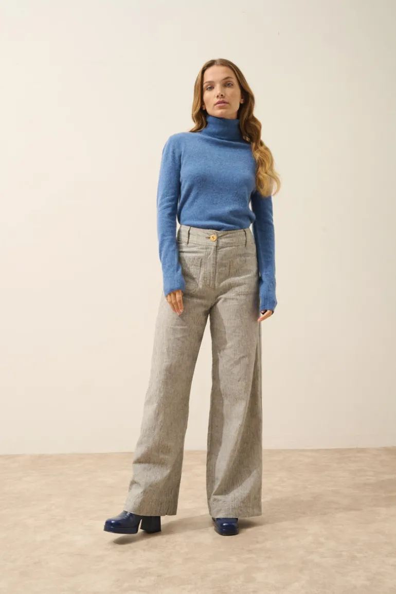 AVA pull col roulé bleu denim