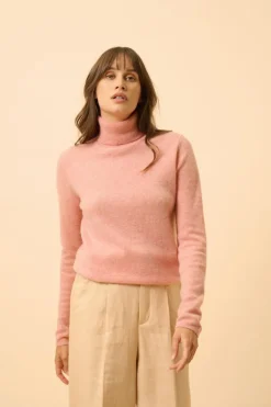 AVA pull col roulé corail chiné